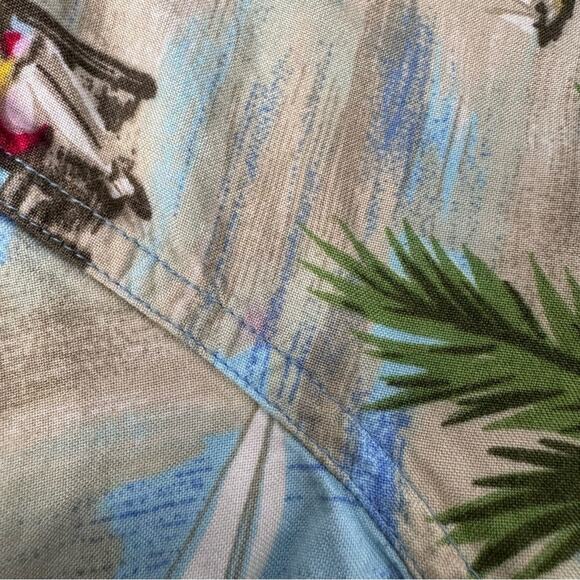 Vintage 90s Beach Scene Button Up Hawaiian Shirt Rayon Coastal Print Large - Picture 6 of 8